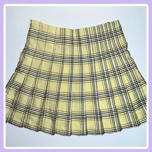 Yellow Pleated Plaid Skirt